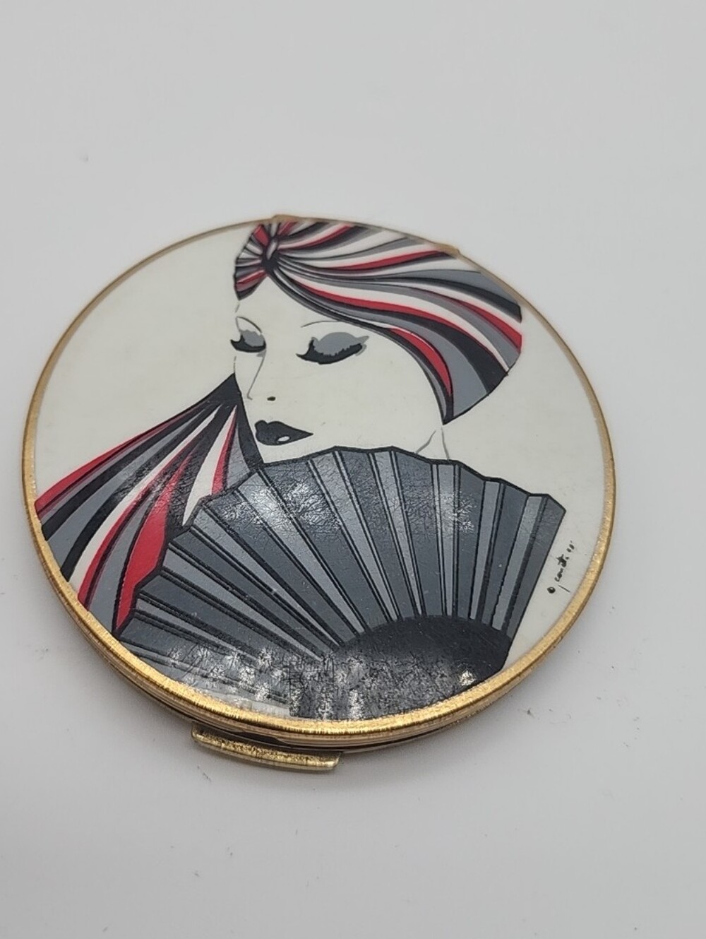 Vtg Stratton England Art Deco Canette Lady Woman Makeup Powder Mirror Compact